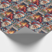 Kerstman Oosterse Blauwe Kat Kerst Kunst Cadeaupapier (Hoek)