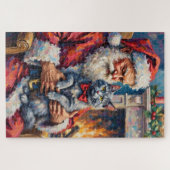 Kerstman Oosterse Blauwe Kat Kerst Kunst Legpuzzel (Horizontaal)