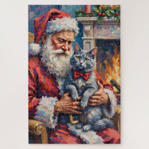 Kerstman Oosterse Blauwe Kat Kerst Kunst Legpuzzel