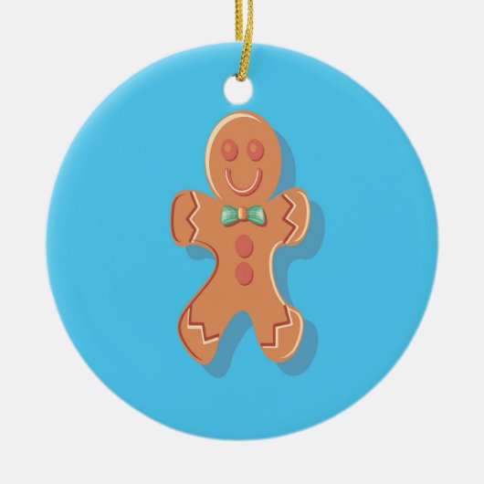 kerstman op blauw kerstbrood keramisch ornament (Voorkant)