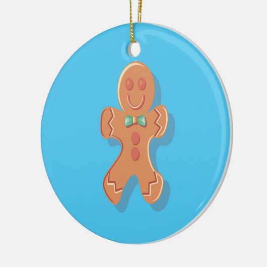 kerstman op blauw kerstbrood keramisch ornament (Links)