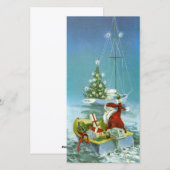 Kerstman op boot met cadeaus feestdagenkaart (Voorkant / Achterkant)