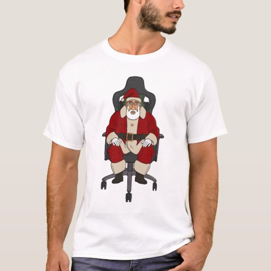 Kerstman op bureaustoel gaming stoel t-shirt (Voorkant)