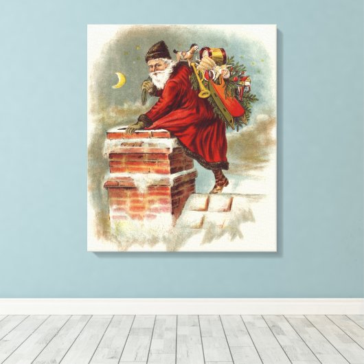 Kerstman op dak in Victoriaanse stijl Canvas Afdruk (Insitu (Houten vloer))