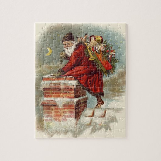 Kerstman op dak in Victoriaanse stijl Legpuzzel (Verticaal)