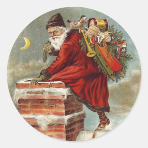 Kerstman op dak in Victoriaanse stijl Ronde Sticker