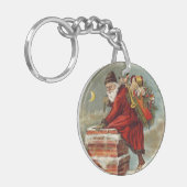Kerstman op dak in Victoriaanse stijl Sleutelhanger (Voorkant Links)