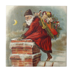 Kerstman op dak in Victoriaanse stijl Tegeltje