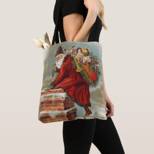 Kerstman op dak in Victoriaanse stijl Tote Bag