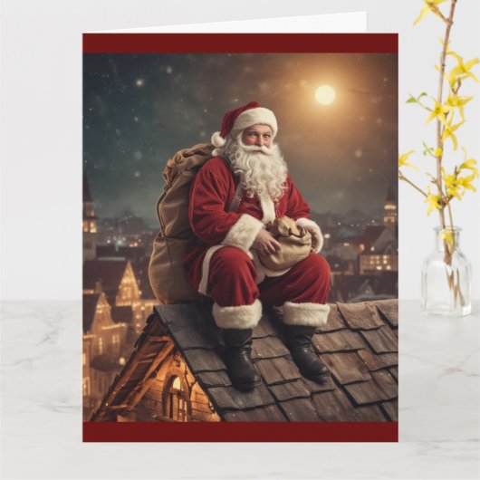 Kerstman op Dak Kaart (Gele Bloem)