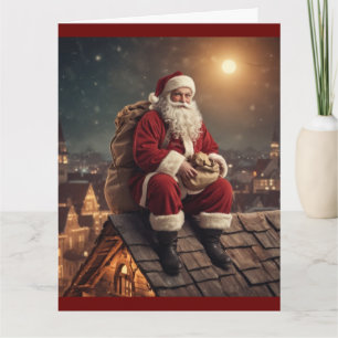 Kerstman op dak kaart