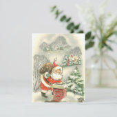 Kerstman op dak met cadeaus Kerstmis Feestdagenkaart (Staand voorkant)