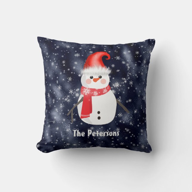 kerstman op de achtergrond van Dark Blue Snowy Kussen (Voorkant)