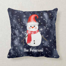 kerstman op de achtergrond van Dark Blue Snowy Kussen
