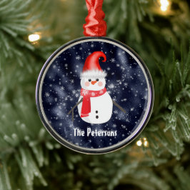 kerstman op de achtergrond van Dark Blue Snowy Metalen Ornament