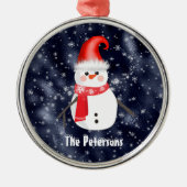 kerstman op de achtergrond van Dark Blue Snowy Metalen Ornament (Voorkant)