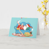 Kerstman op de bank in pyjama kaart (Gele Bloem)