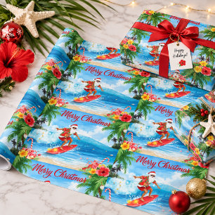 Kerstman op de golven Prettig kerstfeest vanaf de Cadeaupapier