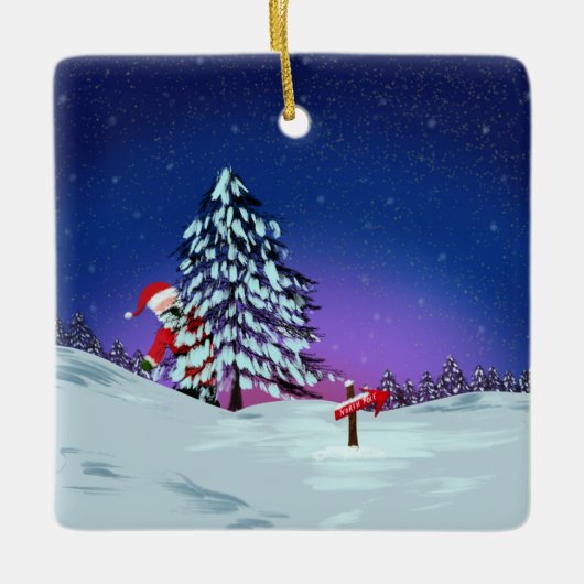 Kerstman op de Noordpool Keramisch Ornament (Voorkant)