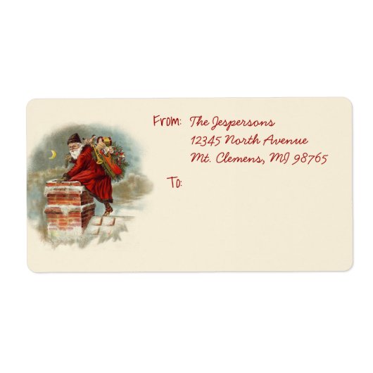  kerstman op de schoorsteenkerst etiket (Voorkant)