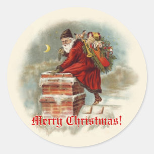 kerstman op de schoorsteenkerst ronde sticker