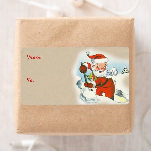  kerstman op de sneeuwkerstcadeaulabels etiket (Insitu)