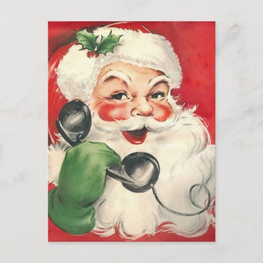  kerstman op de telefoon feestdagenkaart (Voorkant)