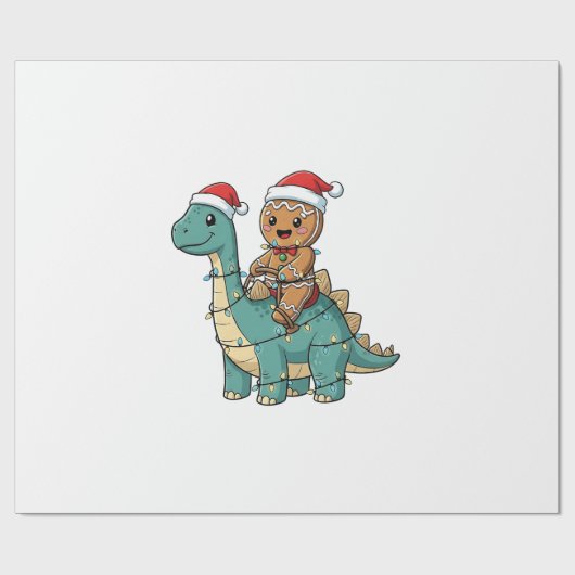 Kerstman op dinosaurus, gemberkoek, Kerstmis Cadeaupapier (Vlak)