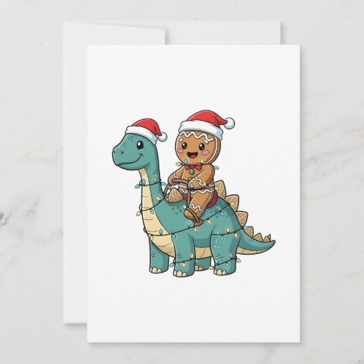 Kerstman op dinosaurus, gemberkoek, Kerstmis Save The Date (Voorkant)