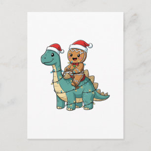 Kerstman op dinosaurus, gemberkoek, Kerstmis Uitnodiging Briefkaart