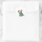 Kerstman op dinosaurus, gingerbread, Kerstmis Vierkante Sticker (Tas)