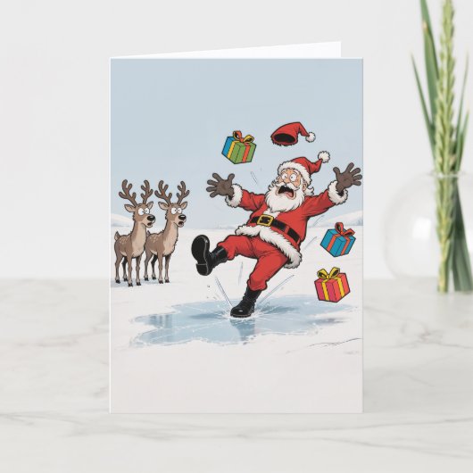 Kerstman op dun ijs kaart (Voorkant)