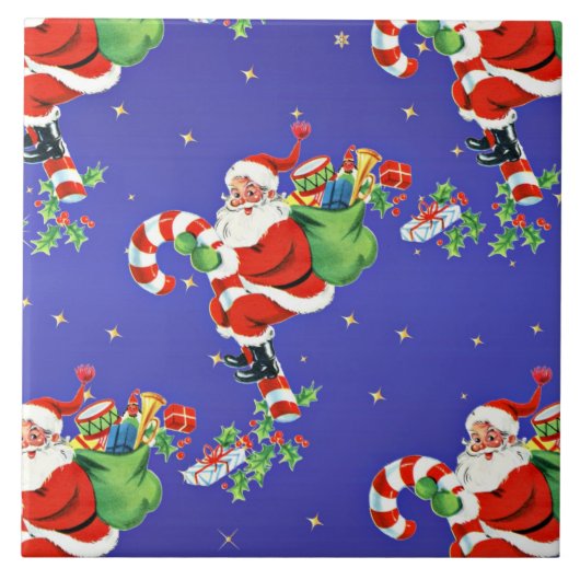 kerstman op een Candy Cane Illustration Tegeltje (Voorkant)