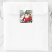 Kerstman op een dak vierkante sticker (Tas)