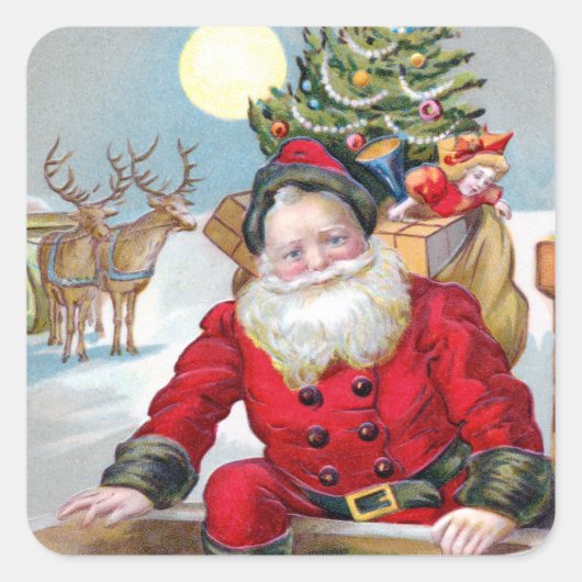 Kerstman op een dak vierkante sticker (Voorkant)