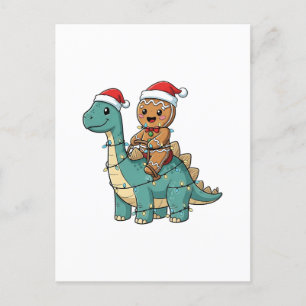 Kerstman op een dinosaurus, kerst gingerbread uitnodiging briefkaart