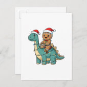 Kerstman op een dinosaurus, kerst gingerbread uitnodiging briefkaart (Voorkant / Achterkant)