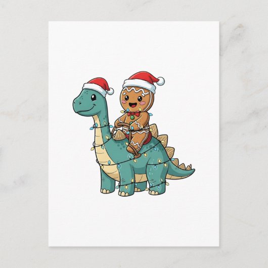 Kerstman op een dinosaurus, kerst gingerbread uitnodiging briefkaart (Voorkant)