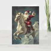 Kerstman op een eenhoorn kerstvakantie kaart (Voorkant)