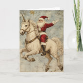 Kerstman op een eenhoorn Vintage kerstvakantie Kaart (Voorkant)