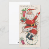 Kerstman op een eenwieler uit vroeger tijden feestdagenkaart (Voorkant / Achterkant)