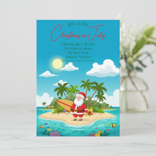 Kerstman op een eiland in juli kaart (Staand voorkant)