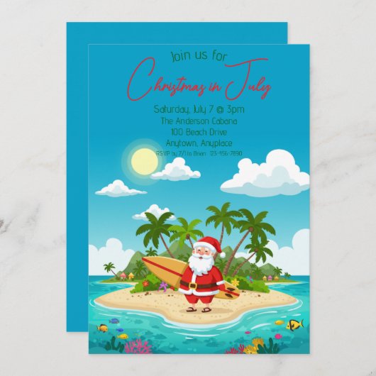 Kerstman op een eiland in juli kaart (Voorkant / Achterkant)