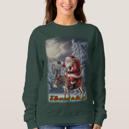 Kerstman op een ezel voor Kerstmis op een groene Trui