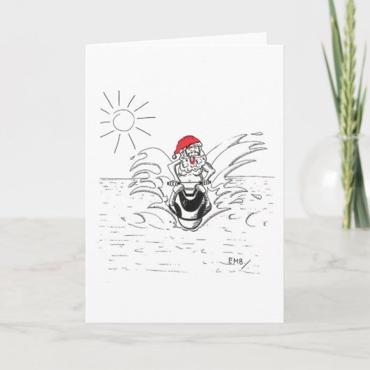 Kerstman op een JetSki Feestdagen Kaart (Voorkant)