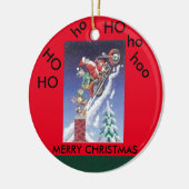 Kerstman op een kerstcirkel rond een motorfiets keramisch ornament (Links)