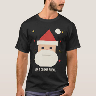 Kerstman op een koekje pauze Funny Pixel Kerst T-s T-shirt