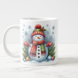 Kerstman op een koude en besneeuwde sneeuw grote koffiekop