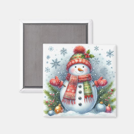 Kerstman op een koude en besneeuwde sneeuw magneet (Voorkant / Achterkant)