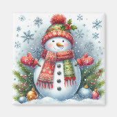 Kerstman op een koude en besneeuwde sneeuw magneet (Voorkant)